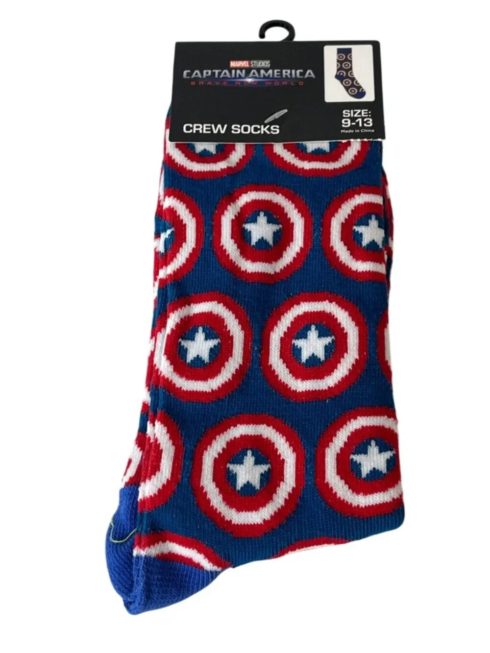 Captain America Shield Crew Socks Mens 9-13 Marvel Red Blue New